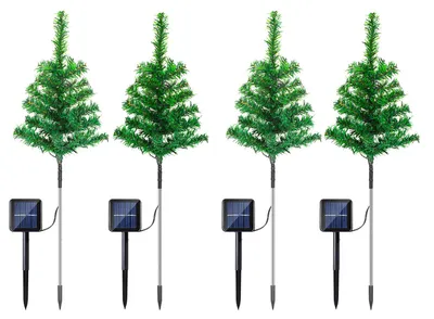 Obrázek produktu pro ISOISL Vánoční osvětlení na solární energii, sada 4 kusů: vánoční stromečky o výšce 50 cm s 80 LED diodami, 8 režimů, stupeň krytí IP65, vhodné pro zahradu a chodníky