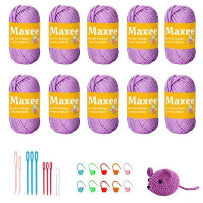 Häkelgarn-Set 10x50g, Baumwollmix, lila, für Anfänger