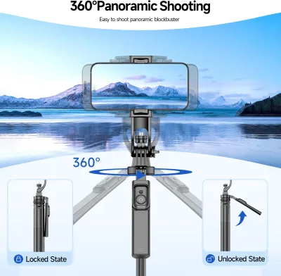 Obrázek produktu pro čtyřnohá výsuvná selfie tyč - stativ pro telefon max. délka: 180 cm, stabilní čtyřnožka s 1/4" šroubem, odnímatelný klip, dálkové spouštění, vlog, živé vysílání, skupinové foto, video