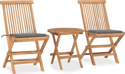 Produktbild von 3-tlg. Garten-Essgruppe mit Kissen Klappbar Massivholz Teak
