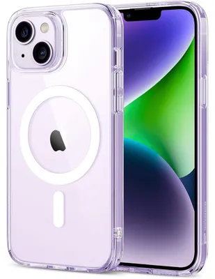Image de Coque pour iPhone 14/13, compatible MagSafe, protection hybride anti-chocs, couleur violette transparente