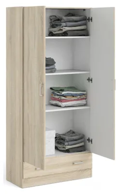 Produktbild von Kleiderschrank 2 Türen Amylya, Schlafzimmermöbel, Schrank, Garderobe, 79x36 h170 cm, Eiche