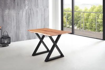 Produktbild von Esstisch Baumkante massiv Akazie natur 120 x 80 X-Gestell schwarz LUBIN