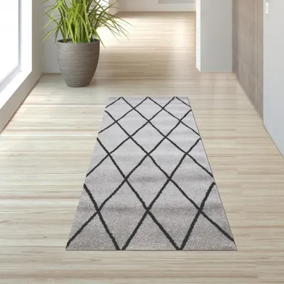Produktbild von Skandinavischer Teppich Rautenmuster dunkelgrau schwarz Größe - 80 x 150 cm