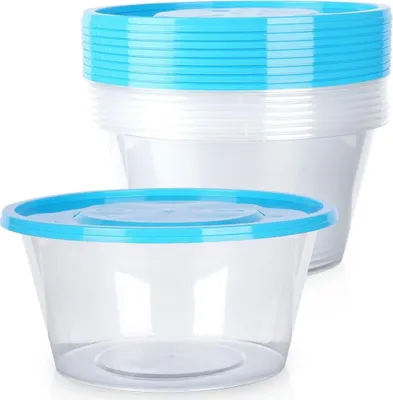 Obrázok produktu pre Sada 10 okrúhlych škatúľ na potraviny, 650 ml, vhodné do chladničky a mikrovlnnej rúry