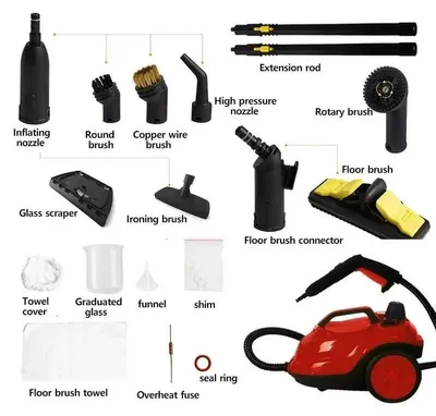 Obrázek produktu pro Parní čistič, ruční zařízení, vhodný pro různé povrchy, červený, 220 V, EU