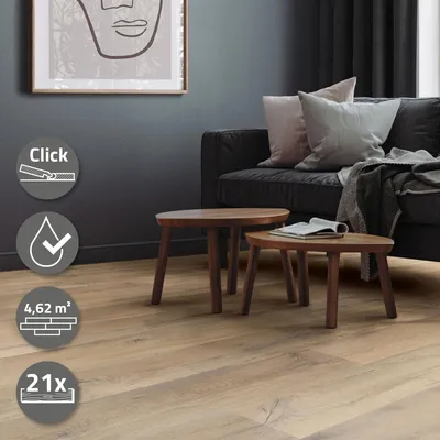 Produktbild von ML-Design Vinylboden Klick, PVC Bodenbelag, Klicksystem mit Belastungsklasse 34, Klickvinyl, Holzoptik, 4,62m² / 21 Dielen, Eiche Rustikal Hell