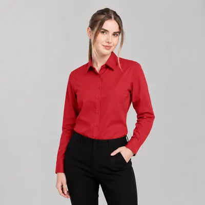 Produktbild von Damen Bluse langarm, rot, Gr. 40 : 40 : rot : 60% Baumwolle 40% Polyester