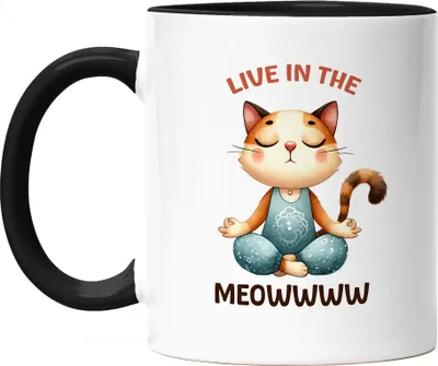 Produktbild von Live in the Meowww Tasse Schwarz Geschenkidee für Yoga-Fans und Katzenliebhaber