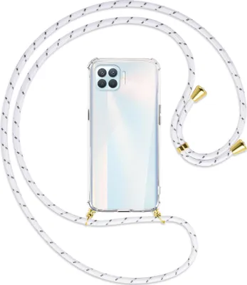 Produktbild von Handykette Backcover-Schutzhülle mit Band (Metall goldfarben) für Oppo A93 - weiß/grau