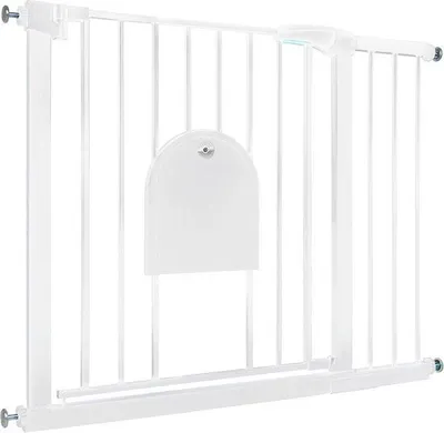 Produktbild von Sicherheitsgitter für Kinder und Haustiere ohne Bohren - 95-105 cm breit, selbstschließend, mit Katzenklappe