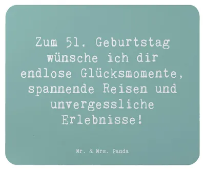 Produktbild von Mr. & Mrs. Panda Mouse Pad Spruch 51. Geburtstag Glücksmomente - Meeresbrise - Geschenk, Glückwünsche, liebevoller, mauspad pc, wundervolle Zeiten, mousematte, Alter