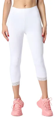 Image de Leggings capri 3/4 pour femme Bellivalini en Coton avec dentelle, à porter avec une tunique BLV50-224 (blanc, XS)