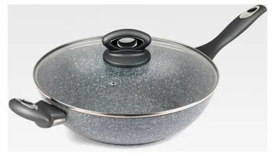 Produktbild von Marblestone Wokpfanne 28 cm - Antihaftwok mit Deckel, PFOA-frei, spülmaschinenfest und induktionsgeeignet, graue Aluminiumpfanne mit Bakelit-Griff
