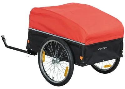 Zdjęcie produktu dla Przyczepka rowerowa o pojemności 170 litrów z plandeką, do 40 kg | Kolor: Czerwony | Wymiary: 74x143x71 cm