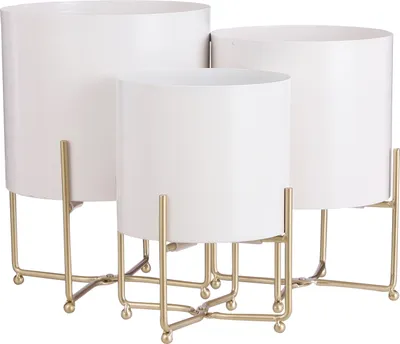 Image de Mica Decorations Aries Pot de fleurs sur support - Lot de 3 - H32 x Ø24 cm - Blanc