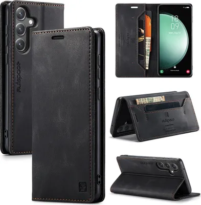 Produktbild von Samsung Galaxy S23 FE Hülle, Retro Kunstledertasche Stand Schutzhülle für Samsung Galaxy S23 FE Schwarz