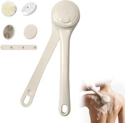 Produktbild von Duschbürste 4-in-1 mit 4 Aufsätzen - Beige - IPX7 wasserdicht - Für Peeling und Massage - Luxento