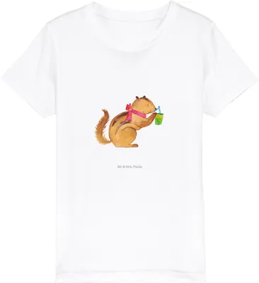 Produktbild von Mr. & Mrs. Panda Kleinkinder T-Shirt Eichhörnchen Smoothie 3-4 Jahre (98/104) - Weiß - Geschenk, Baumwoll Kinder, Streifenhörnchen, Lustige Sprüche, Green Smoothies, Diät