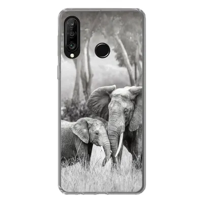Produktbild von MuchoWow® Handyhülle Schutzhülle Hülle für Huawei P30 Lite Elefant - Tiere - Natur - Schwarz und weiß Silikon Softcase Handy Hülle - Handyhülle