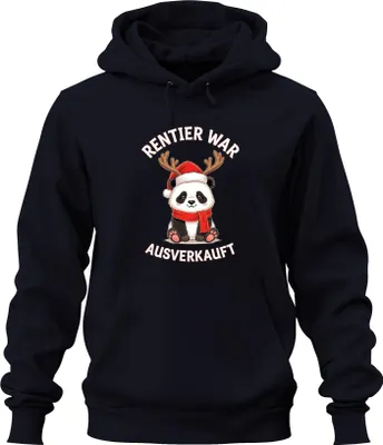Produktbild von Rentier war t Panda Weihnachten lustig Geschenk Kinder Uni Hoodie Kapuzenpullover, Navy, 3XL