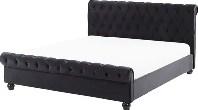 Obrázok produktu pre BELIANI Posteľ čierna zamatová čalúnená 160 x 200 cm čierne drevené nohy glamour štýl spálňa