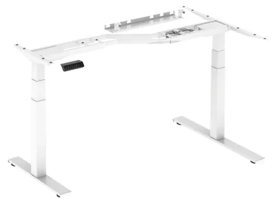 Obrázok produktu pre Elektrický výškovo nastaviteľný písací stôl – biela farba – výška 62-128 cm – šírka 125-165 cm – kovová konštrukcia