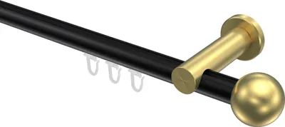 Produktbild von Interdeco Innenlaufstange / Gardinenstange mit Innenlauf Schwarz / Messing-Optik, Typ Platon Luino (Kugel), 20 mm Ø 1-läufig, 360 cm