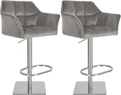 Produktbild von CLP 2er Set Barhocker Damaso Samtbezug drehbar und stufenlos höhenverstellbar grau Material Gestell Edelstahl