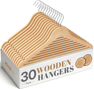Produktbild von Kleerhaken aus Holz – 30 Stück – Hochwertige Holz-Kleiderbügel