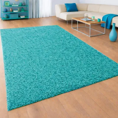 Zdjęcie produktu dla Dywan Shaggy w kolorze turkusowym do salonu i sypialni – miękki, świeży i stylowy. Wymiary: 120 x 170 cm