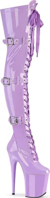 Produktbild von FLAMINGO-3028 Pleaser High-Heels Plateau Overknee Stiefel lavendel Lack 3 Schnallen
