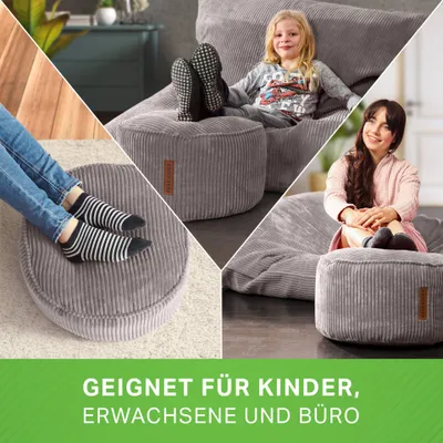 Produktbild von Green Bean® Indoor Sitzhocker Pouf 45x25cm EPS-Perlen Füllung & Cordstoff Kuschelig Weich Waschbar - Drinnen Bodenkissen Liegekissen Sitzkissen Sitzhocker Relax-Sessel Kinder Erwachsene Stoff Grau