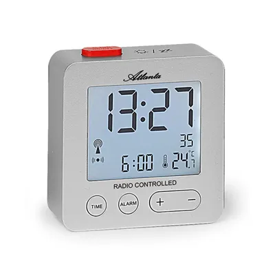 Obrázok produktu pre Atlanta Rádiom riadený budík Digitálne LCD osvetlenie Teplota Jednoduché použitie Strieborná - 1882-19
