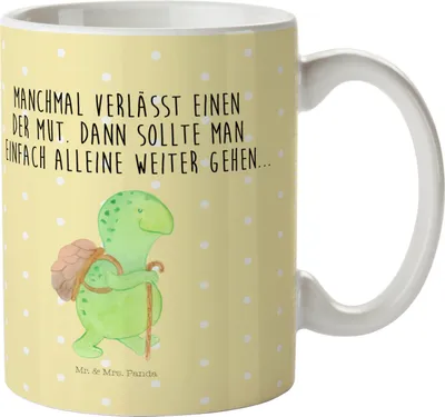 Produktbild von Mr. & Mrs. Panda Pott Schildkröte Wanderer - Gelb Pastell - Geschenk, Schildkröten, Rucksack, Kinderbecher, Motivationssprüche, Haferl, Motivation, Kindertasse