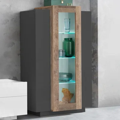 Produktbild von moderne Vitrine in Schwarz aus Holz hoch fürs Wohnzimmer 80x120cm Corona Hound