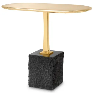 Immagine prodotto di Casa Padrino tavolino ottone / nero 56 x 36 x h. 50 cm - Tavolino ovale in ottone con base in granito - Mobili - Mobili per il soggiorno - Arredi - Arredi per il soggiorno