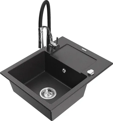 Produktbild von Mexen Enzo 1 Becken-Granitspüle mit Abtropffläche und Mischbatterie Aster, Schwarz gesprenkelt - 6506-76-73450-07