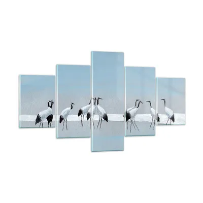 Produktbild von Bilder auf glas - 5 Teile - Vögel Kraniche Natur - 125x70cm - Glasbilder - Wandbilder - Bilder - zum Aufhängen bereit - Wanddekoration aus Glas - Glas Bilder - Wandbild auf Glas - GEA125x70-4921