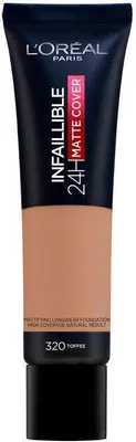 A tube of L'Oréal Paris Infallible 24H Matte Cover foundation in shade 320 Toffee.