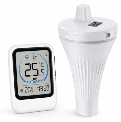 Produktbild von Kabelloses Poolthermometer mit Außensensor, Funk Wassertemperaturanzeige mit Max/Min Speicher, IP68 Temperaturmesser für Pool & Spa