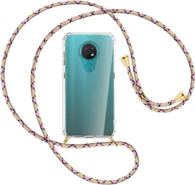 Produktbild von Handykette Backcover-Schutzhülle mit Band (Metall goldfarben) für Nokia 6.2 / 7.2 - rosa Karo