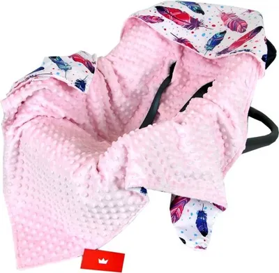 Produktbild von BabyLux EINSCHLAGDECKE 90x90 cm Babyschale Minky Decke 9. Rosa + Feder