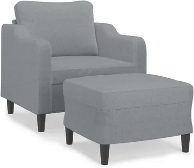 Produktbild von Hellgrauer Sessel mit Hocker, 60 cm, aus Stoff