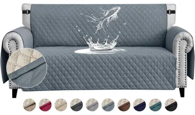 Image de Housse de canapé pour 4 places, imperméable, matelassée, avec poches latérales, antidérapante et résistante aux griffures, couleur gris-bleu