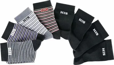 Produktbild von H.I.S. Socken Damen Herren Ringel und uni Socken 8 -teilig schwarz-bunt Größe 35/38
