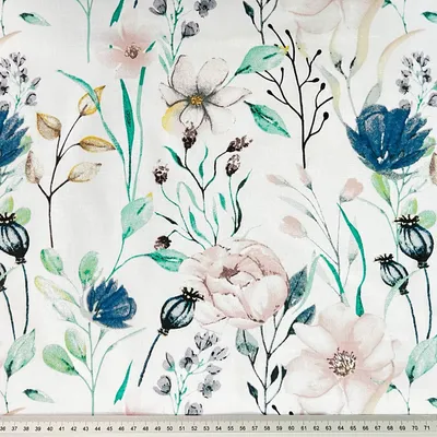 Produktbild von Baumwolle 100% Jeansrosa Blumen mit Zweigen