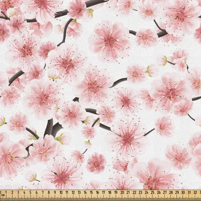 Produktbild von ABAKUHAUS Kirschblüte Gewebe als Meterware, Illustriertes Kirschblüte-Baum-Design 3D mit den Knospen und den multiplexierten Staubblättern, 10 M (148 x 1000 cm), Dunkle Taupe und Rose