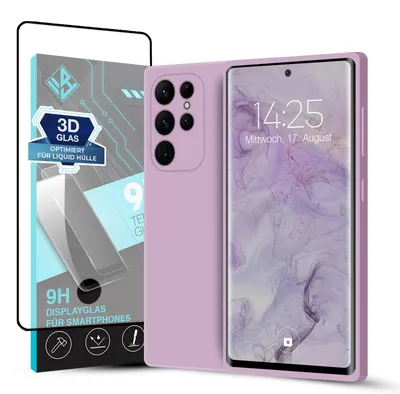 Produktbild von Hülle für Samsung Galaxy S22 Ultra mit 9H Displayglas Displayschutz Case Cover Bumper Smartphone Softgrip Schutzhülle Farbe: Lila