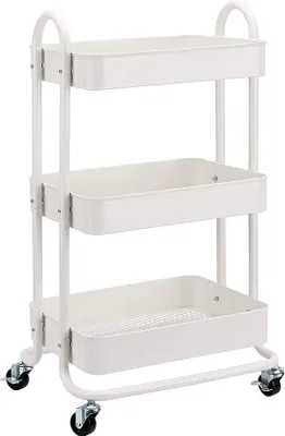 Immagine prodotto di Carrello multifunzionale a tre cassetti per cucina e bagno con freni, 75 x 42 x 36 cm, bianco e nero.